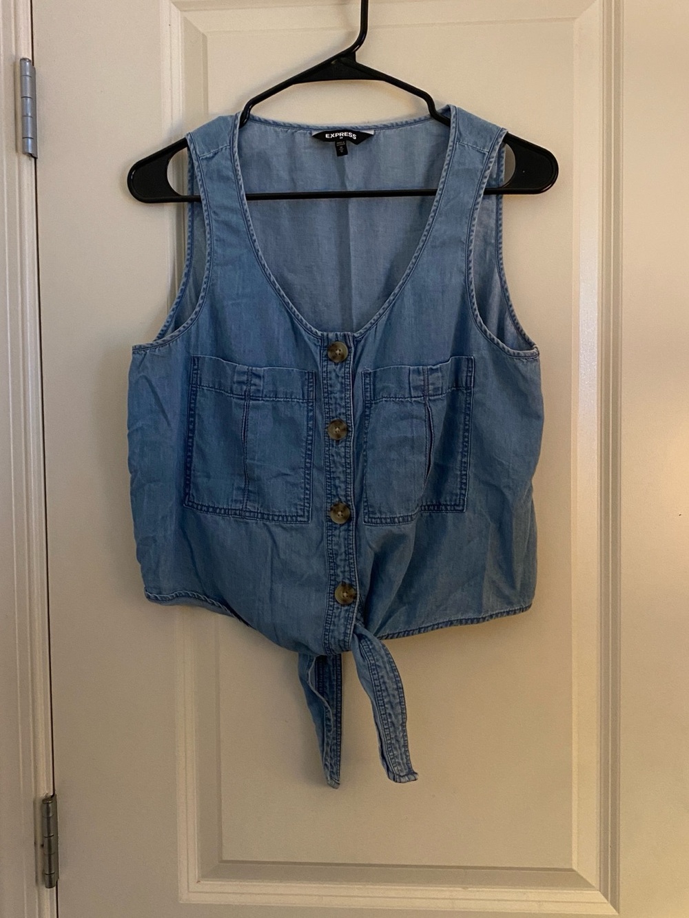 Express Light Blue Denim Tie-Front Camisole
